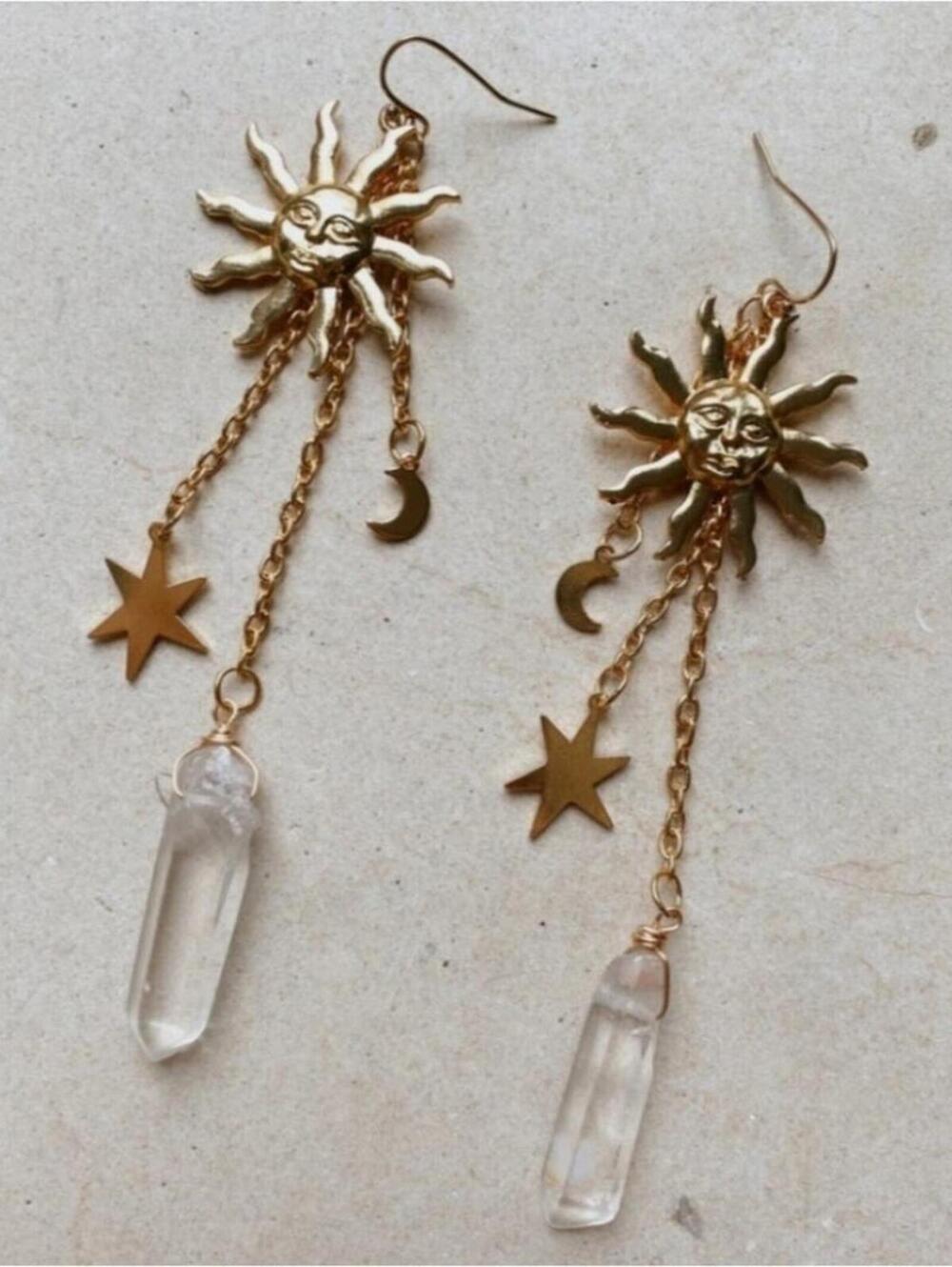 Astra Sunburst Celestial Sun Boho Crystal Earrings